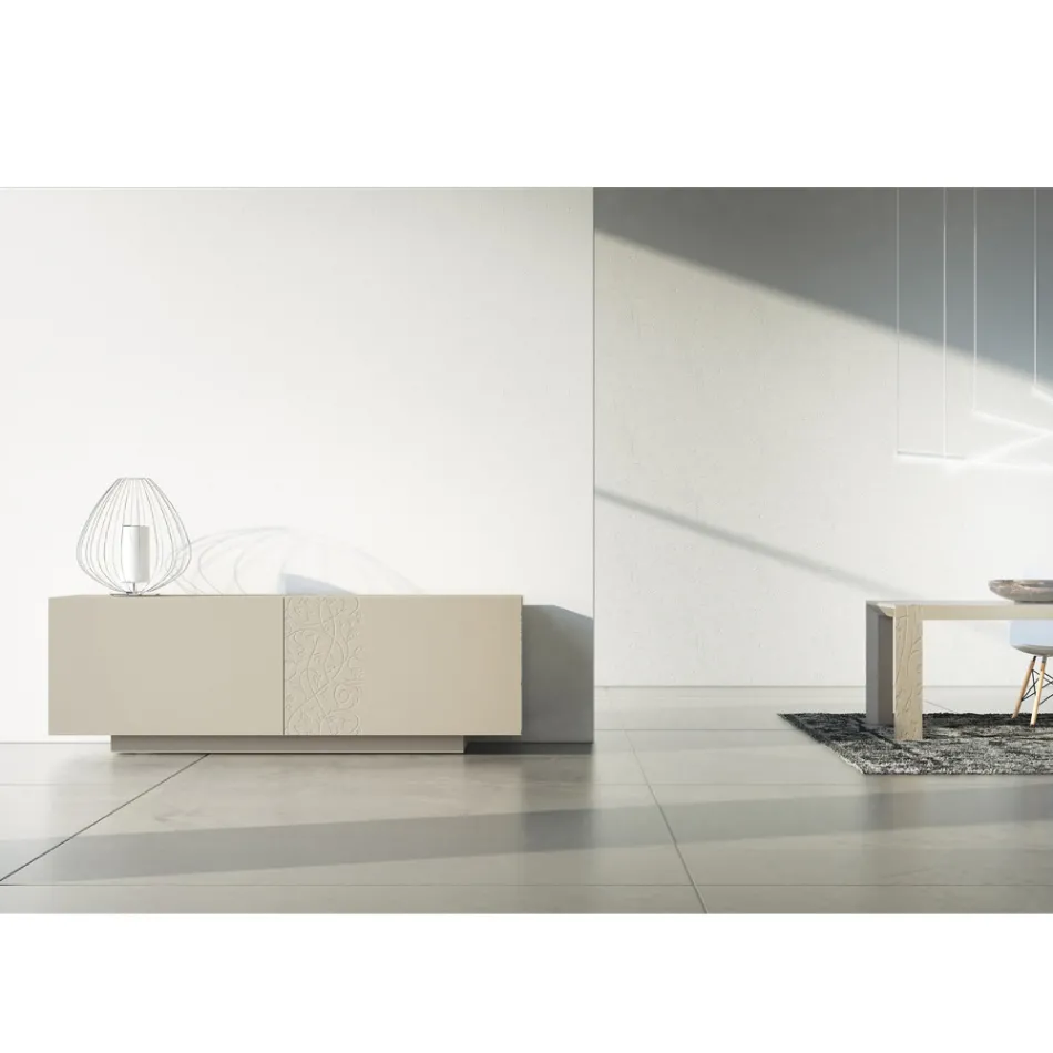 Madia in Mdf con Base a Zoccolo e Anta Decorata Made in Italy - Deodara Viadurini
