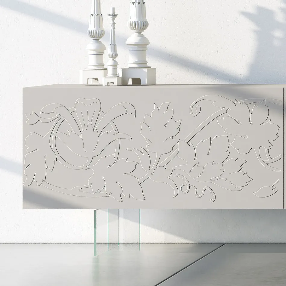 Madia in Mdf Grigio Chiaro con Piedini in Vetro Made in Italy - Germena Viadurini
