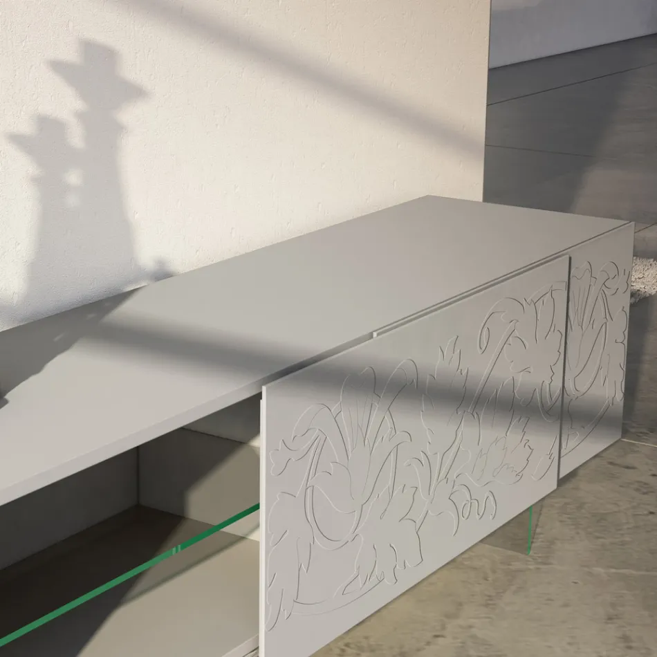 Madia in Mdf Grigio Chiaro con Piedini in Vetro Made in Italy - Germena Viadurini