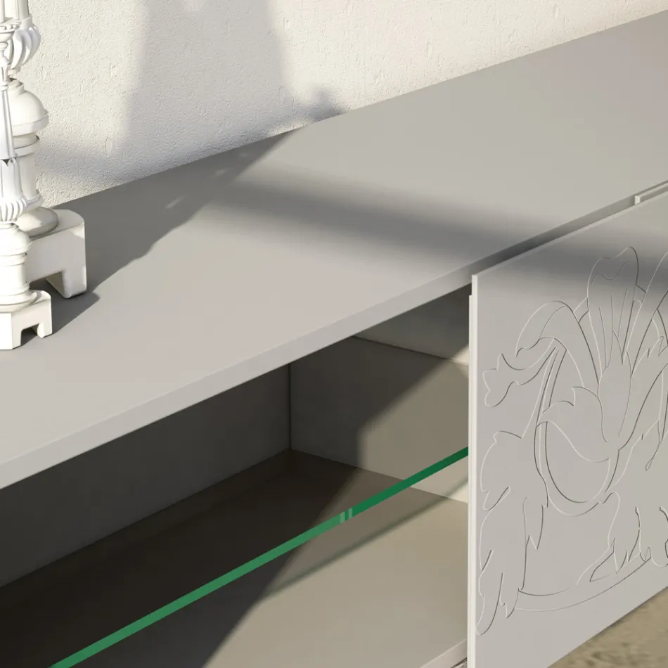 Madia in Mdf Grigio Chiaro con Piedini in Vetro Made in Italy - Germena Viadurini
