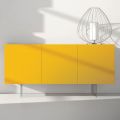 Madia in Mdf Laccato Giallo con 3 Ante e Piedi in Vetro Made in Italy - Ciara