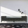Madia in Mdf Nero con Teca in Vetro e Ante Decorate Made in Italy - Marissa