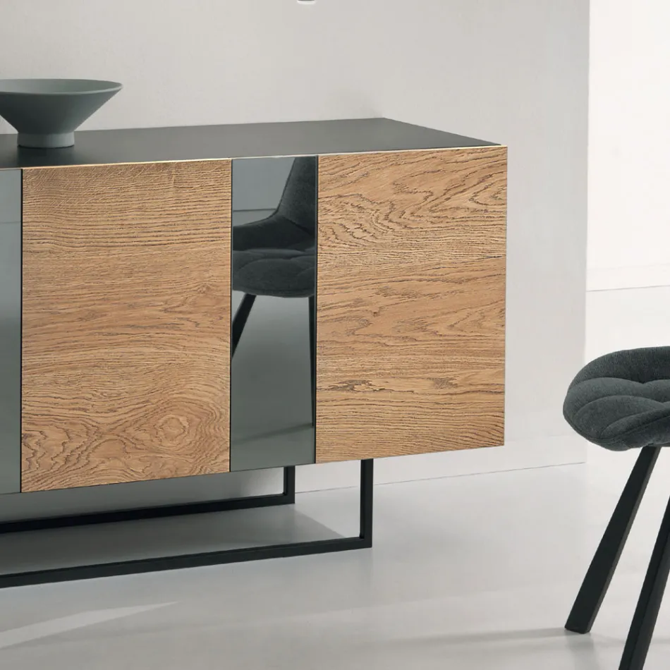 Madia in Nobilitato con 3 Ante in Rovere e Specchio Made in Italy - Romina Viadurini
