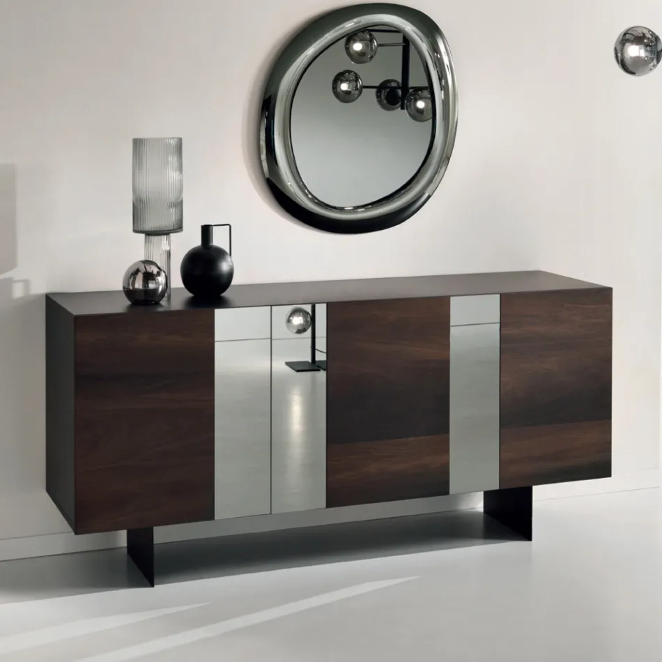 Madia in Nobilitato con 3 Ante in Rovere e Specchio Made in Italy - Romina Viadurini