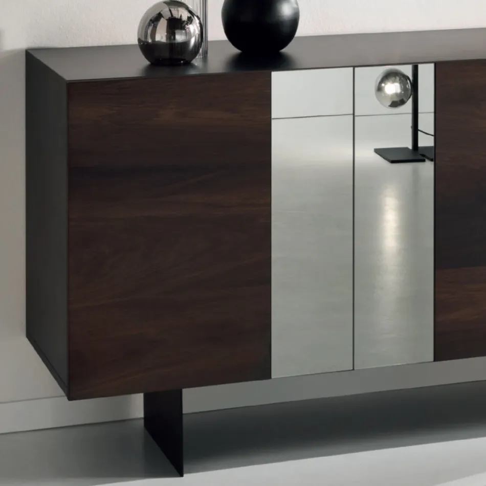 Madia in Nobilitato con 3 Ante in Rovere e Specchio Made in Italy - Romina Viadurini