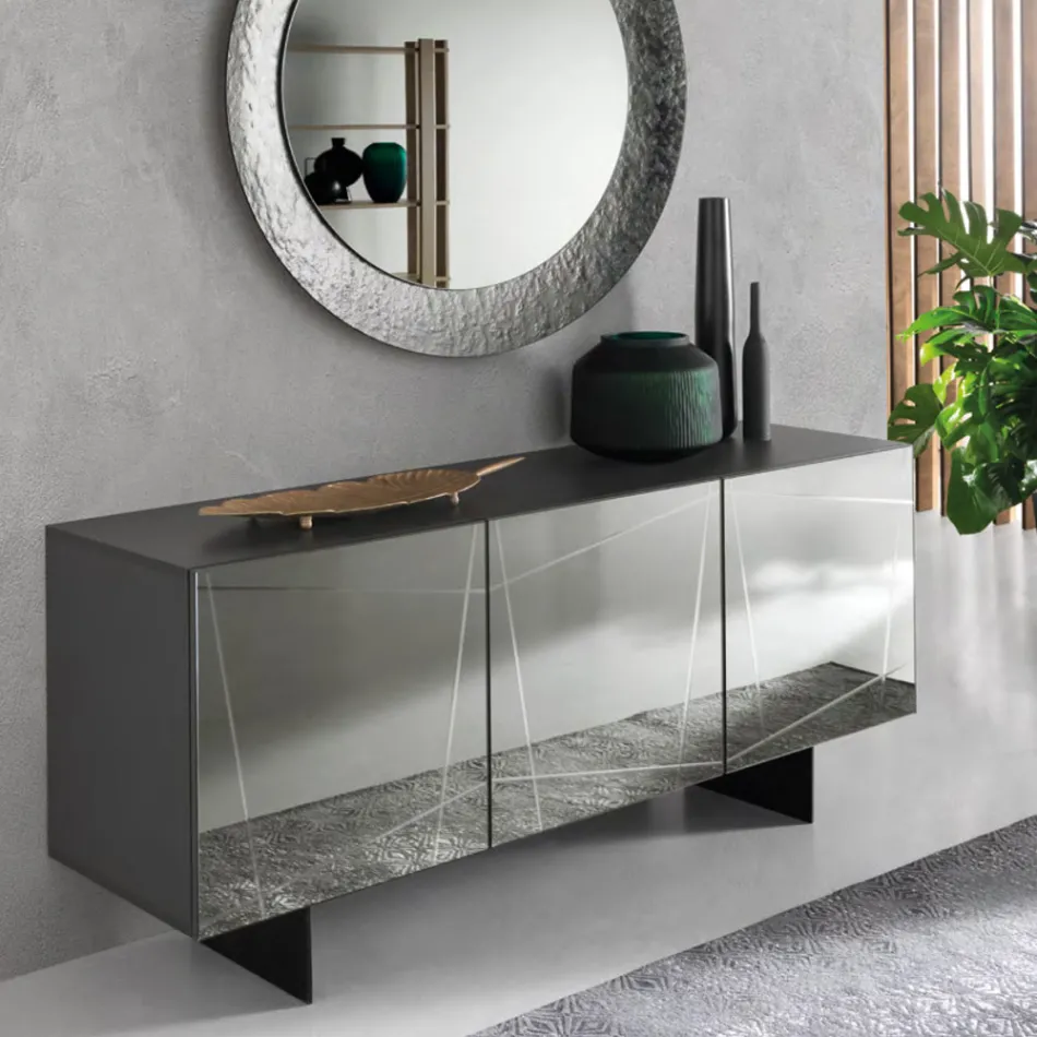 Madia in Nobilitato con Ante Rivestite in Specchio Made in Italy - Ester Viadurini