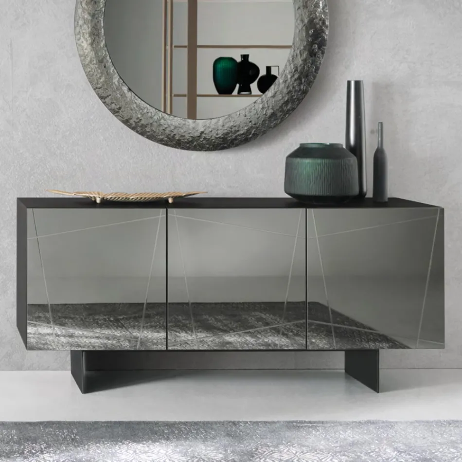 Madia in Nobilitato con Ante Rivestite in Specchio Made in Italy - Ester Viadurini