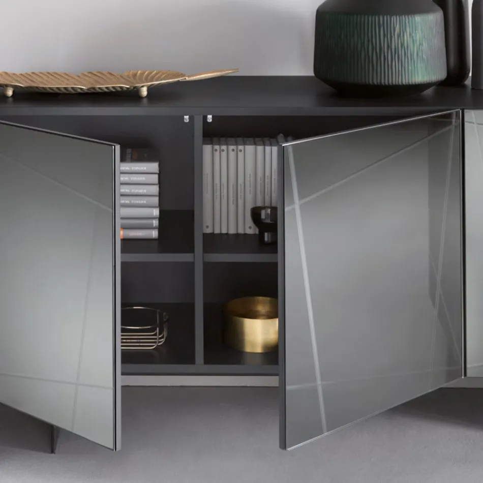 Madia in Nobilitato con Ante Rivestite in Specchio Made in Italy - Ester Viadurini