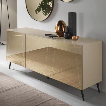 Madia in Nobilitato con Ante Rivestite in Specchio Made in Italy - Ester Viadurini