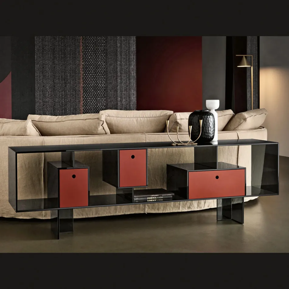 Madia in Vetro con Tre Cassetti dal Design Elegante Made in Italy - Senera Viadurini