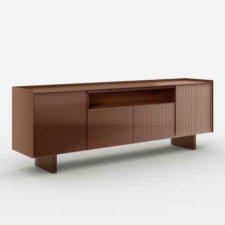 Madia in Vetro Retrolaccato con Profilo in Legno Massello Made in Italy - Lutea Viadurini