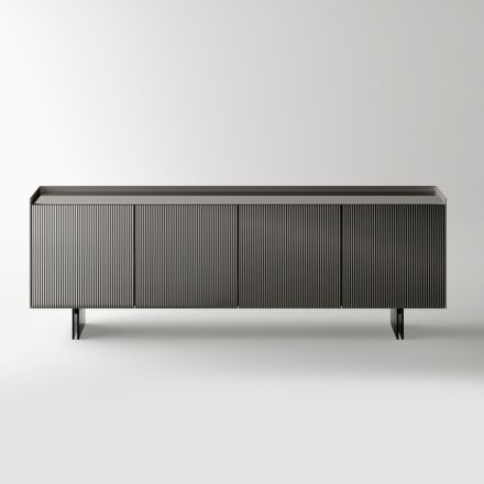 Madia Moderna con Ante Battenti in Vetro Retrolaccato Made in Italy - Lutea Viadurini