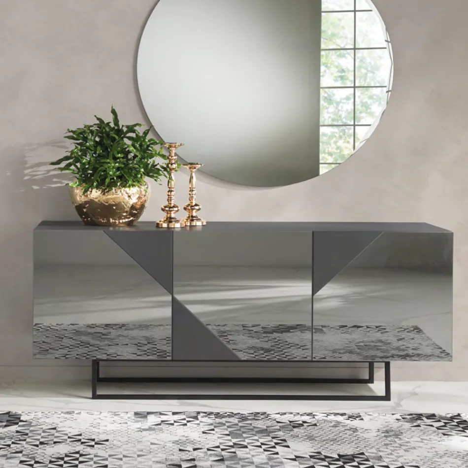 Madia Moderna con Ante in Mdf Rivestite in Specchio Made in Italy - Morgana Viadurini