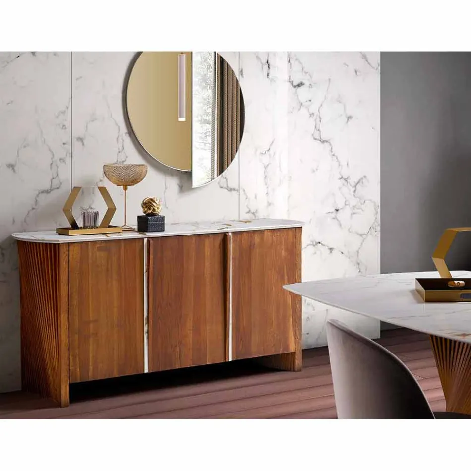 Madia Moderna in Legno con Piano e Anta in Gres Marmo Made in Italy - Wonka Viadurini