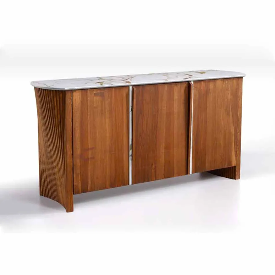 Madia Moderna in Legno con Piano e Anta in Gres Marmo Made in Italy - Wonka Viadurini