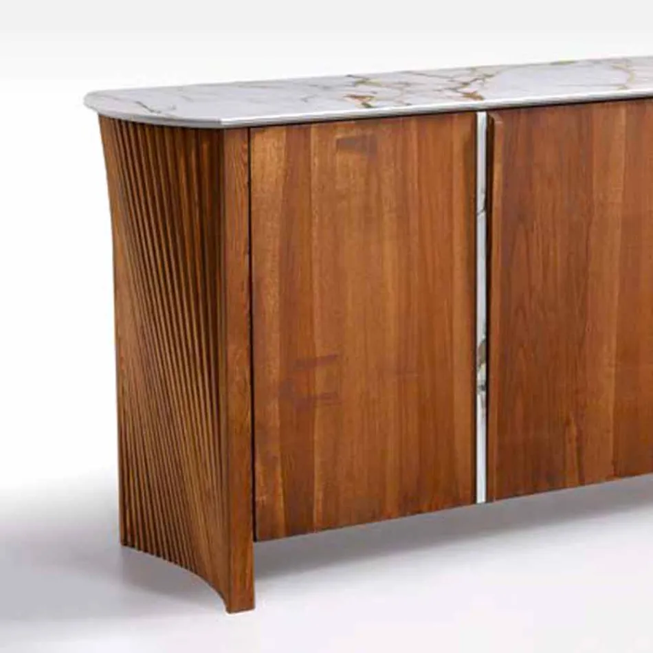 Madia Moderna in Legno con Piano e Anta in Gres Marmo Made in Italy - Wonka Viadurini