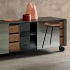 Madia Moderna su Ruote in Vetro Fumè e Top in Ceramica Made in Italy – Sciocca Viadurini