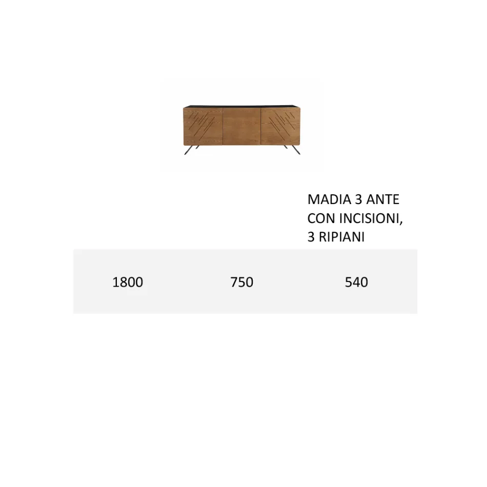 Madia Salotto in Mdf con Incisioni a 2 o 3 Ante Made in Italy - Eleganza Viadurini