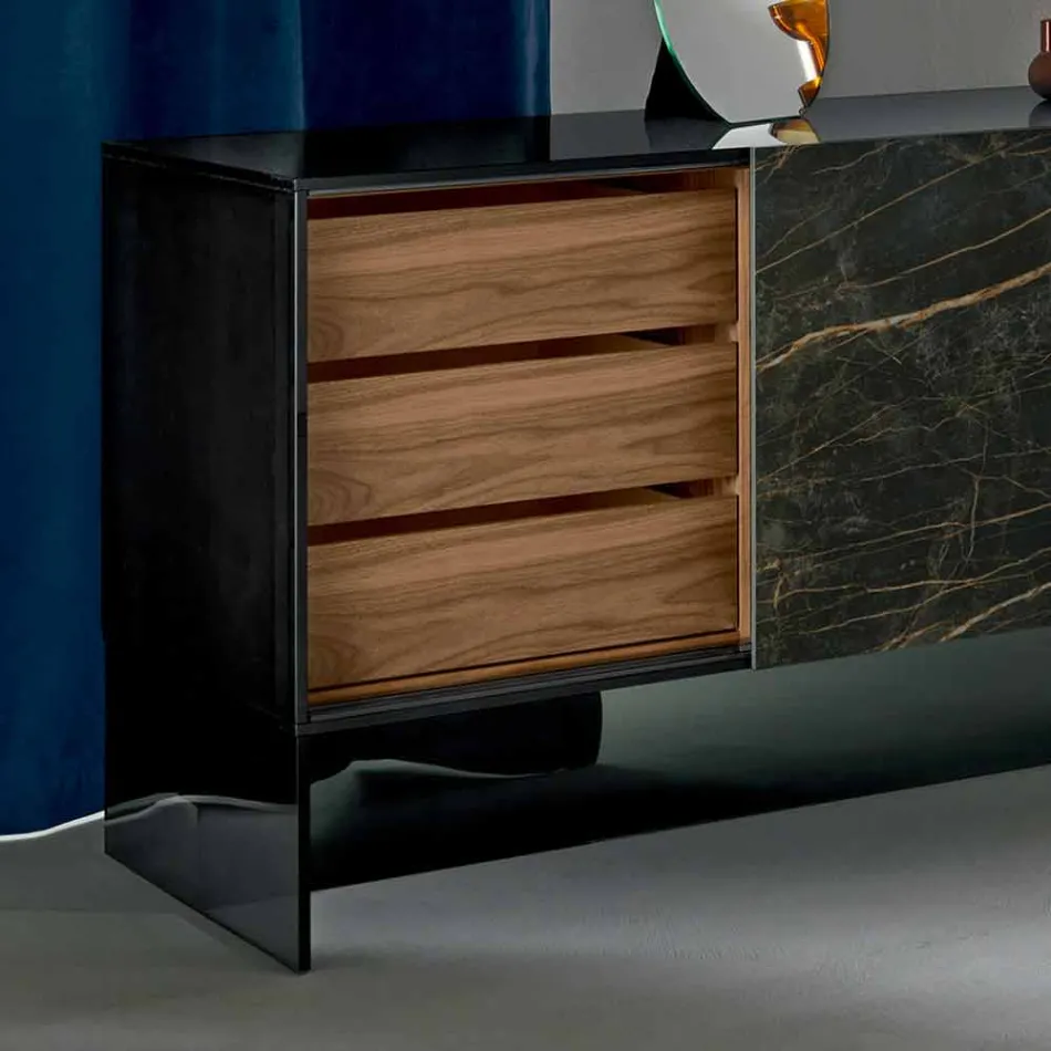 Madia Soggiorno 2 Ante Ceramica e Struttura Vetro Fumè Made in Italy – Sciocca Viadurini