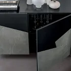 Madia Soggiorno in Mdf Laccato 3 Ante con Inserti in Ceramica - Imperio Viadurini