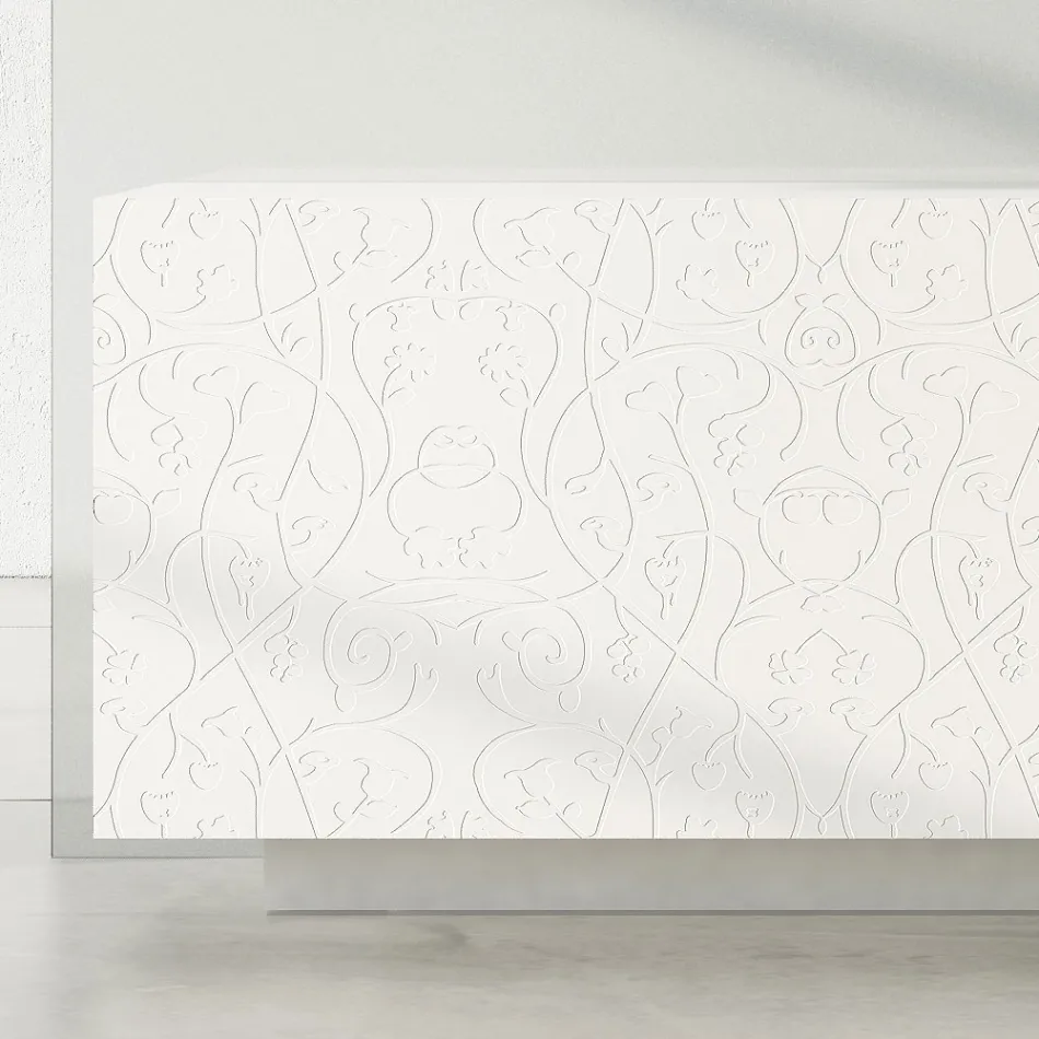 Madia Soggiorno in Mdf Laccato Bianco con Bassorilievo Made in Italy - Acqua Viadurini