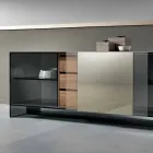 Madia Soggiorno in Vetro Fumè con Anta a Specchio Bronzo Made in Italy – Sciocca Viadurini