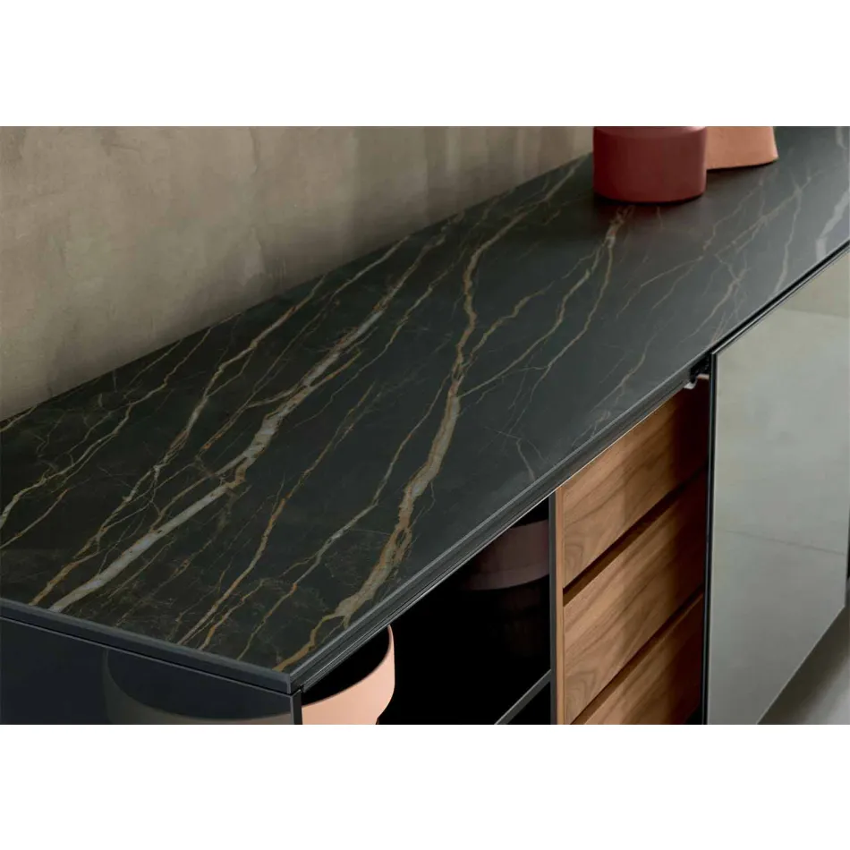 Madia Soggiorno in Vetro Fumè con Anta a Specchio Bronzo Made in Italy – Sciocca Viadurini