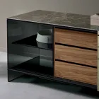 Madia Soggiorno in Vetro Fumè con Anta a Specchio Bronzo Made in Italy – Sciocca Viadurini