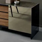 Madia Soggiorno in Vetro Fumè con Anta a Specchio Bronzo Made in Italy – Sciocca Viadurini