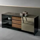 Madia Soggiorno in Vetro Fumè con Anta a Specchio Bronzo Made in Italy – Sciocca Viadurini