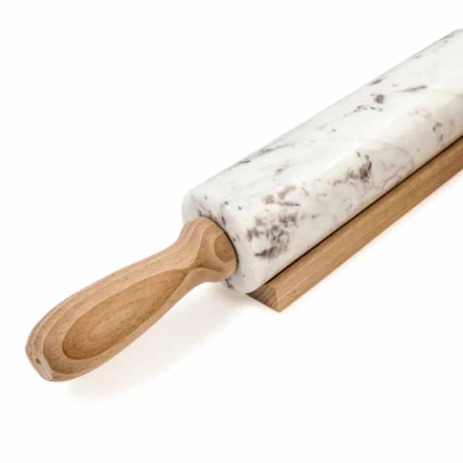 Mattarello in Marmo con Maniglie in Legno Made in Italy - Senni Viadurini
