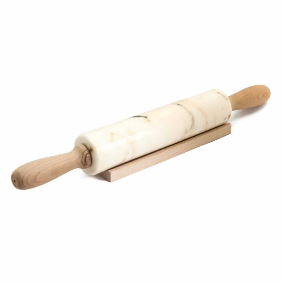 Mattarello in Marmo con Maniglie in Legno Made in Italy - Senni Viadurini