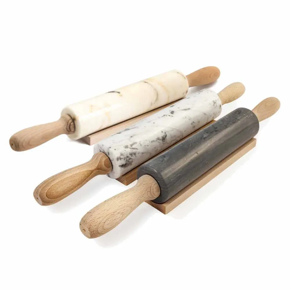 Mattarello in Marmo con Maniglie in Legno Made in Italy - Senni Viadurini
