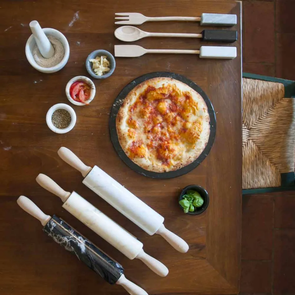 Mattarello in Marmo con Maniglie in Legno Made in Italy - Senni Viadurini