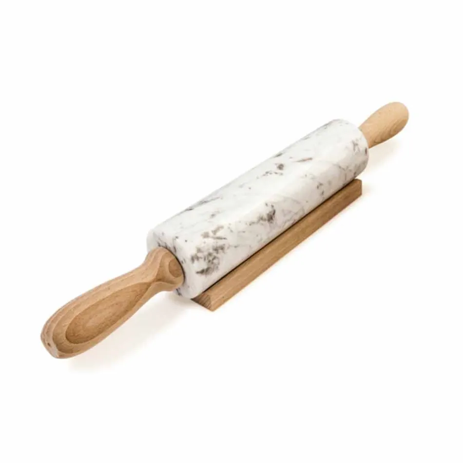 Mattarello in Marmo con Maniglie in Legno Made in Italy - Senni Viadurini