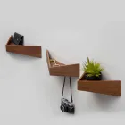 Mensola da Parete di Design in Multistrato e Metallo con Appendiabiti - Berema Viadurini