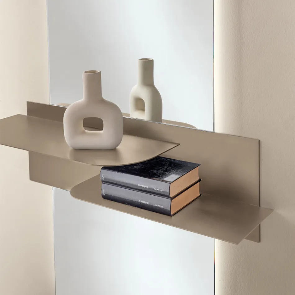 Mensola in Metallo dal Design Moderno Con Due Ripiani Orizzontali - Miro Viadurini