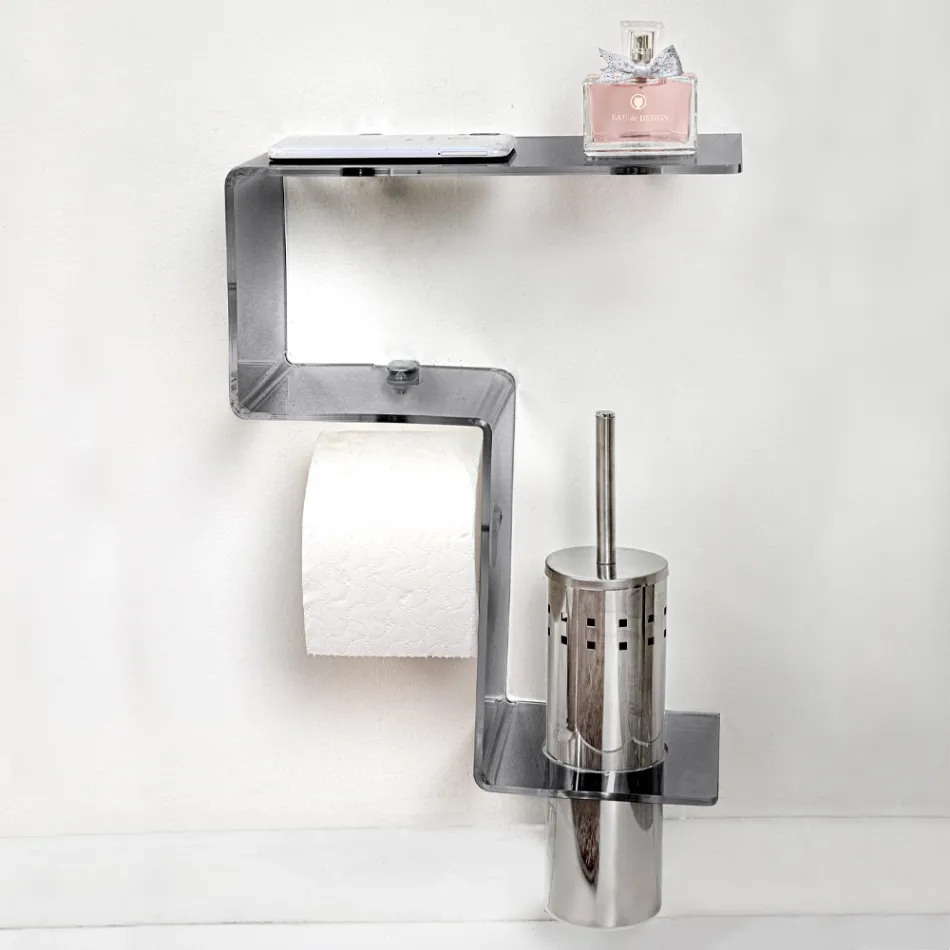 Mensola per il Bagno con Porta Rotolo e Porta Scopino Made in Italy - Paperone Viadurini