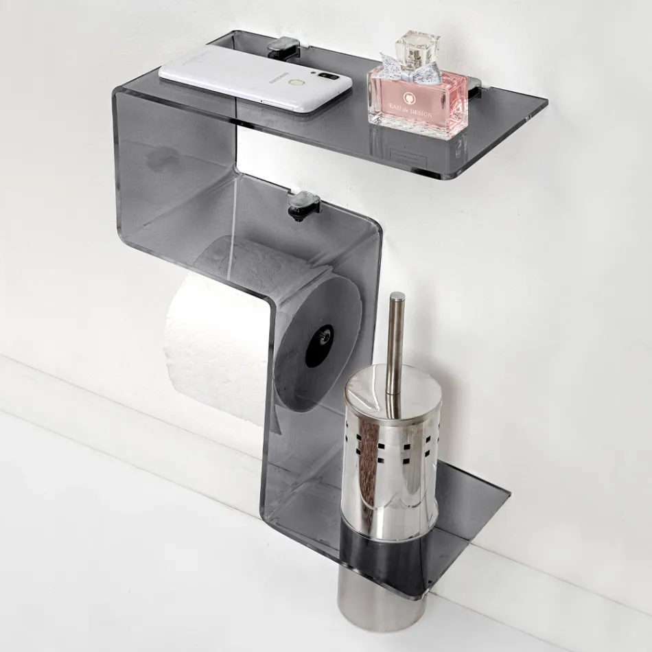 Mensola per il Bagno con Porta Rotolo e Porta Scopino Made in Italy - Paperone Viadurini