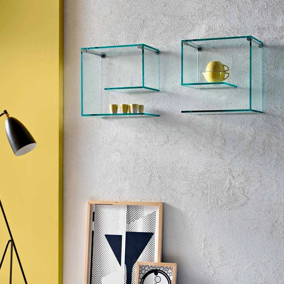Mensole a Muro in Vetro Trasparente Design Versatile Elegante 2 Pezzi - Rullo Viadurini