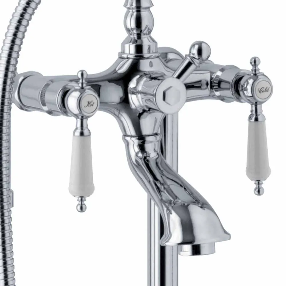 Miscelatore a Colonna per Vasca con Doccia in Ottone Made in Italy - Shelly Viadurini