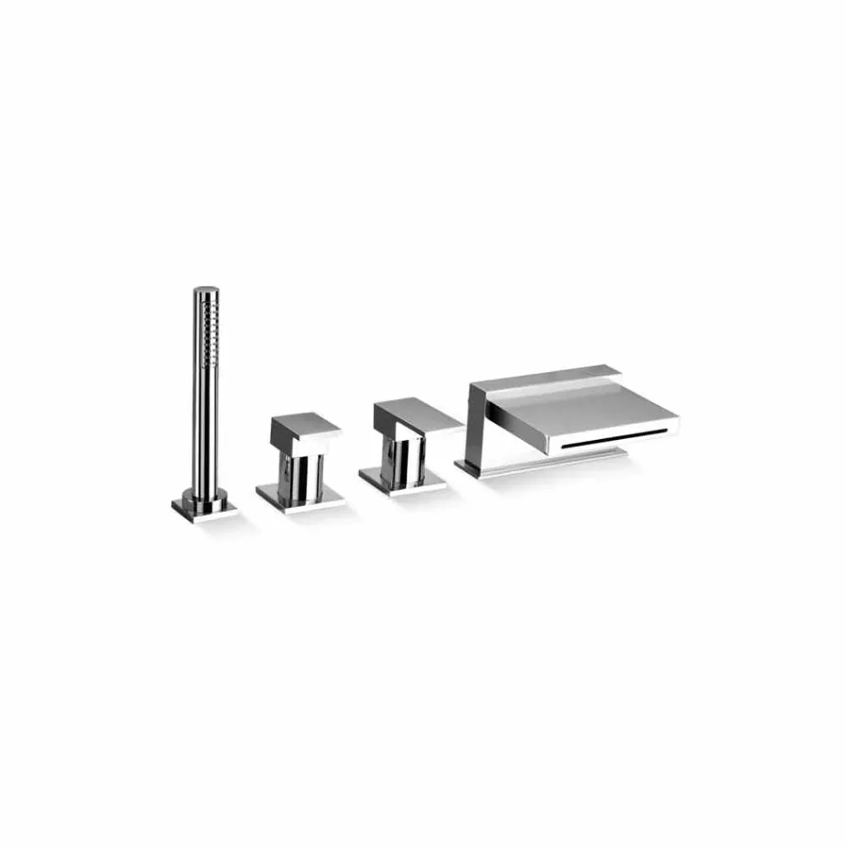 Miscelatore Bordo Vasca 4 Fori con Bocca a Cascata Made in Italy - Panela  Viadurini