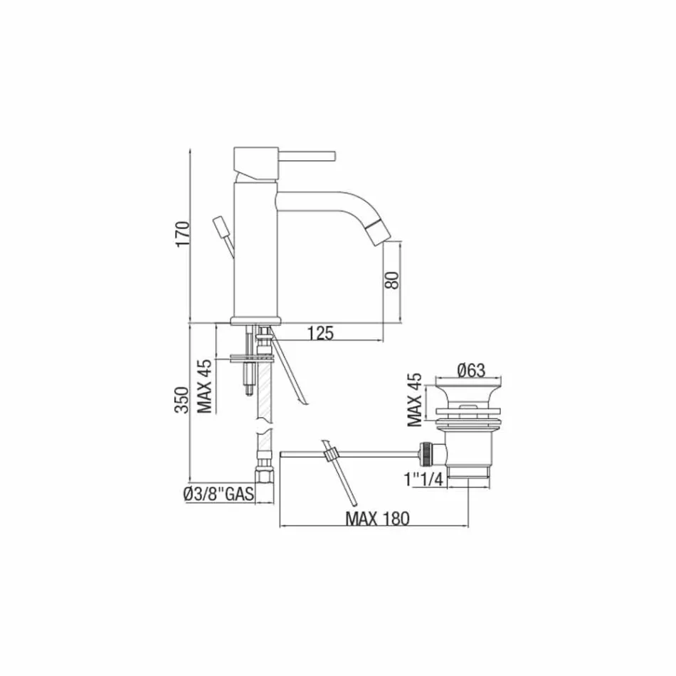Miscelatore Lavabo Bagno in Ottone Cromato Design Moderno Made in Itlay - Liro Viadurini