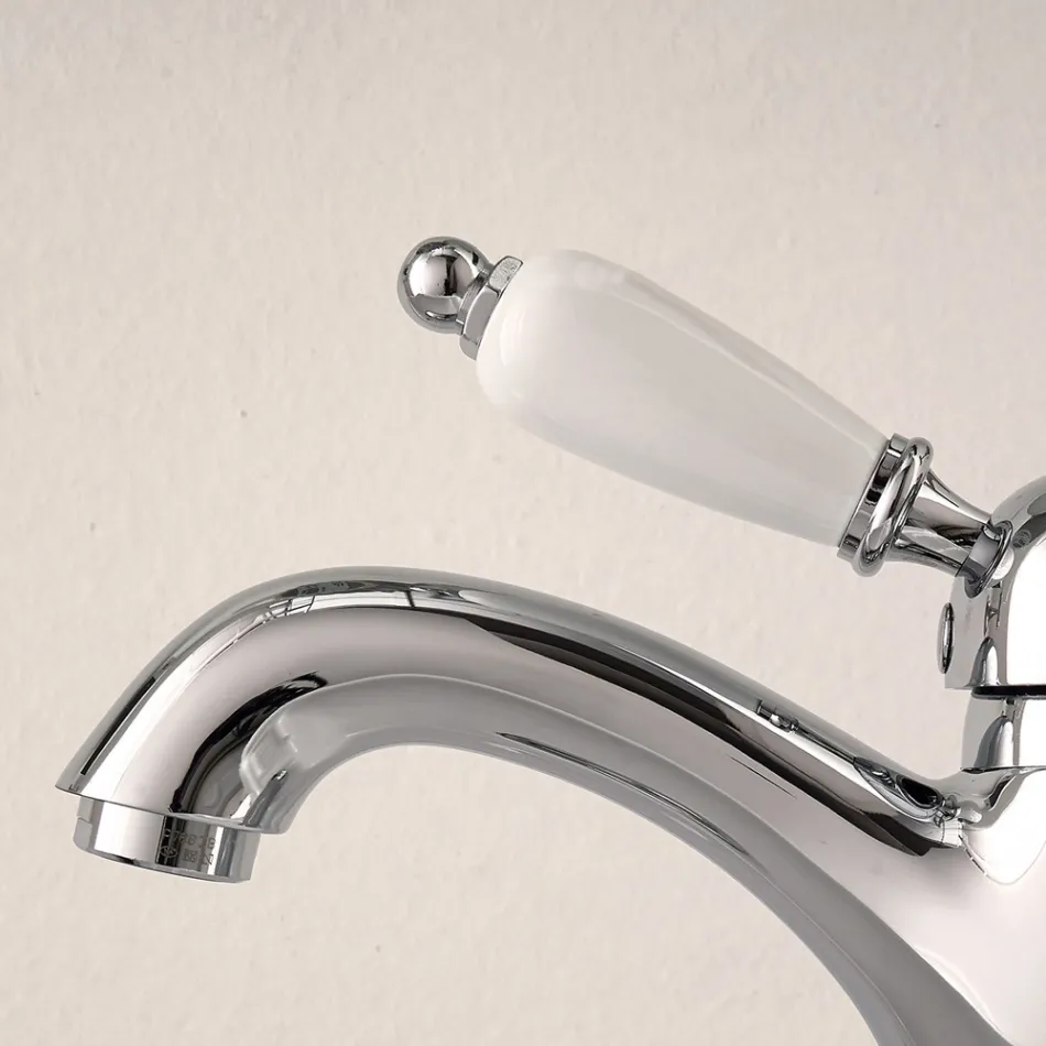 Miscelatore Lavabo Stile Classico in Ottone Fatto a Mano con Leva - Noriana Viadurini