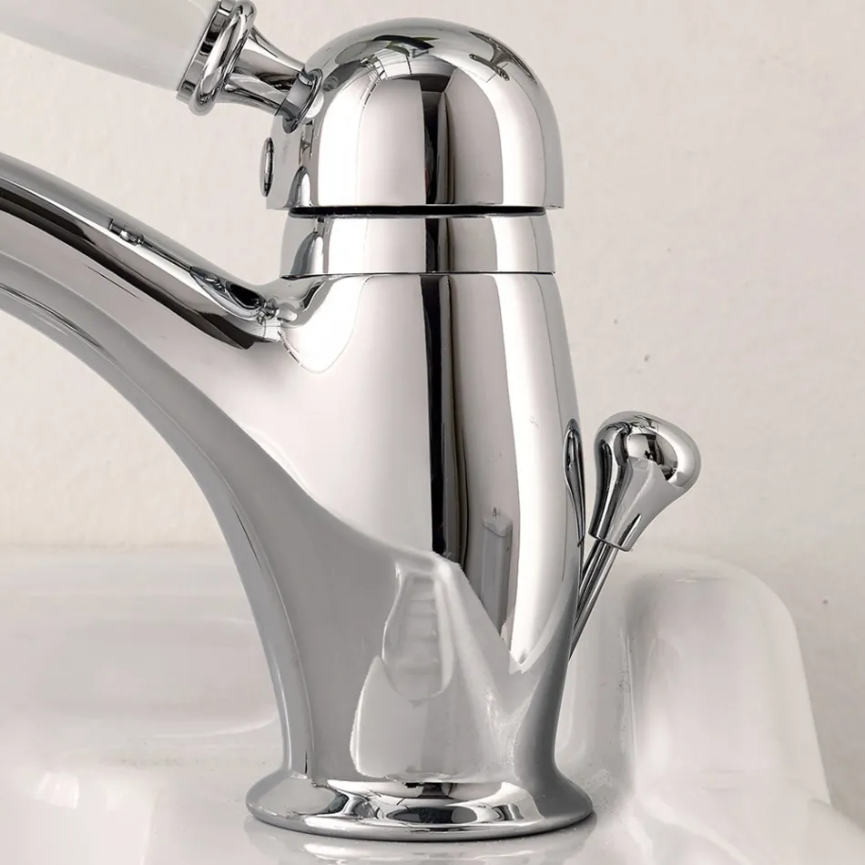 Miscelatore Lavabo Stile Classico in Ottone Fatto a Mano con Leva - Noriana Viadurini