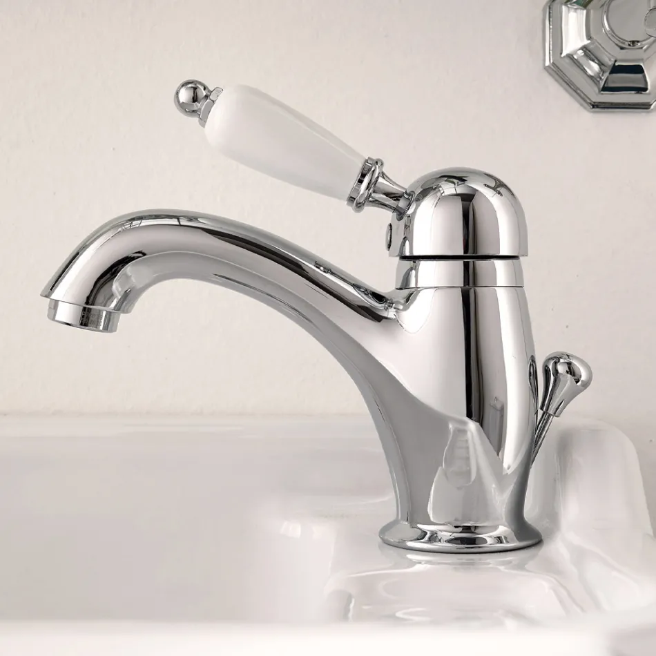 Miscelatore Lavabo Stile Classico in Ottone Fatto a Mano con Leva - Noriana Viadurini