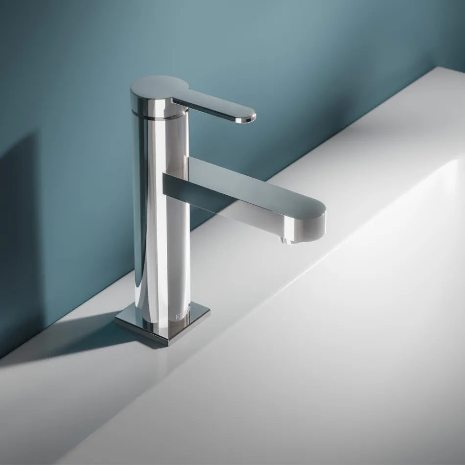 Miscelatore Monocomando Lavabo Design Piatto in Ottone Cromato - Agenore Viadurini