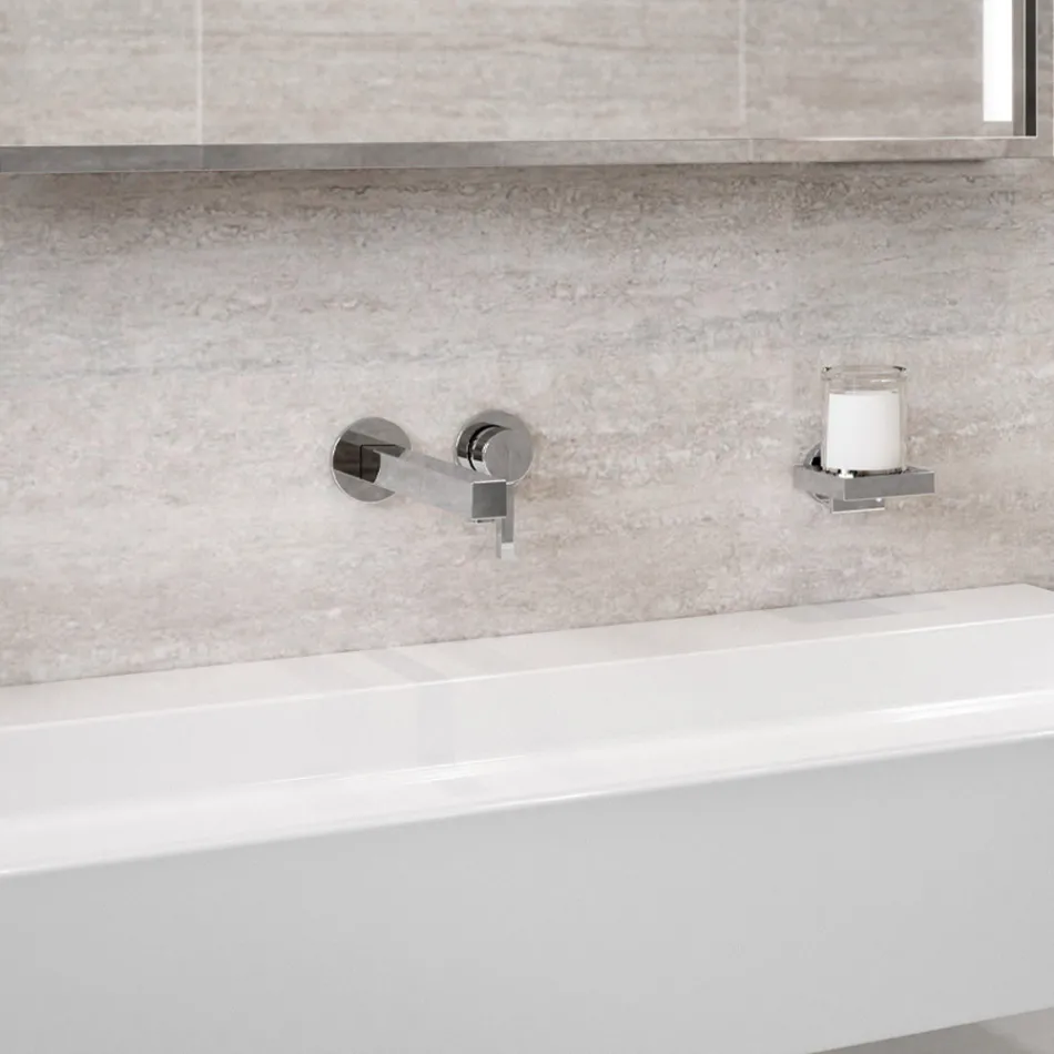 Miscelatore Monocomando per Lavabo a Parete di Design Squadrato - Erik Viadurini