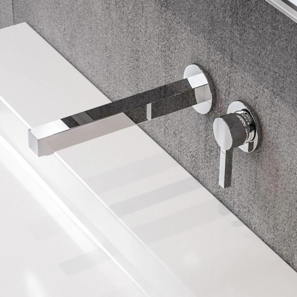 Miscelatore Monocomando per Lavabo a Parete di Design Squadrato - Erik Viadurini