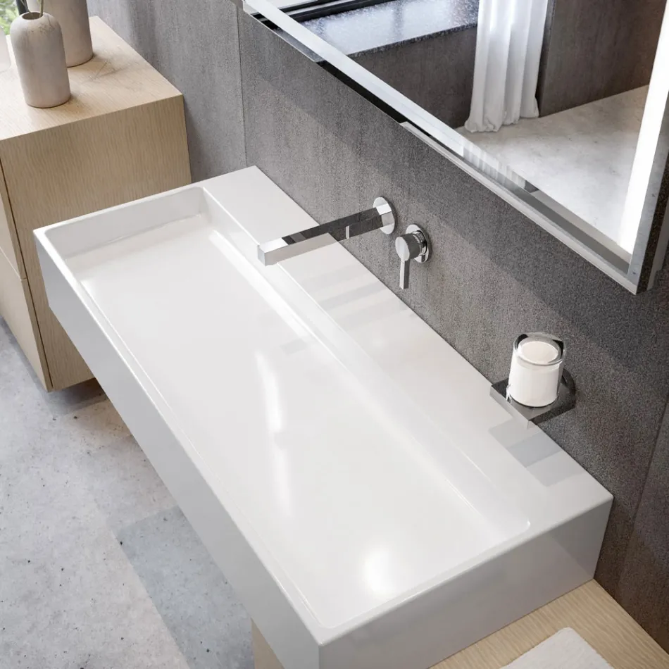 Miscelatore Monocomando per Lavabo a Parete di Design Squadrato - Erik Viadurini